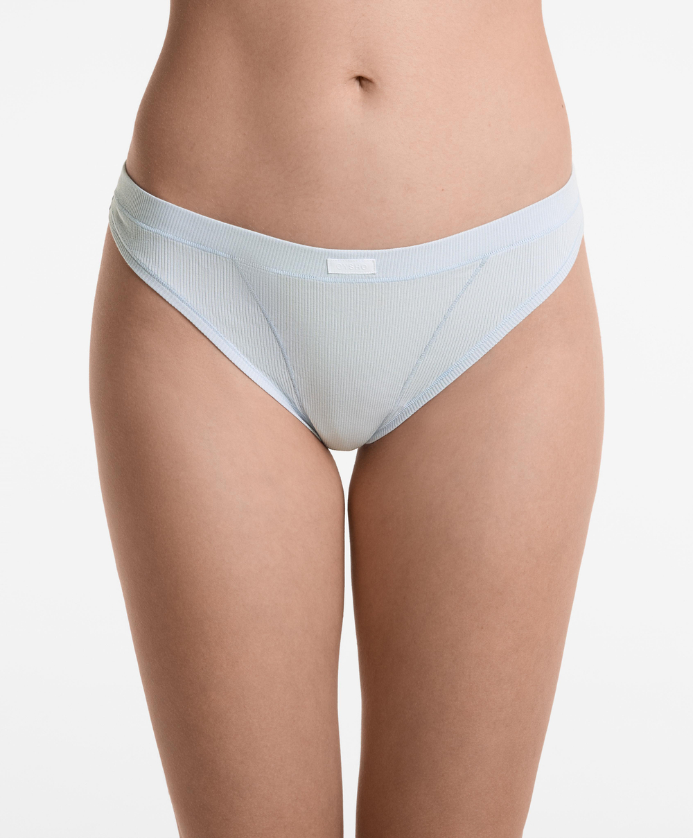 OYSHO Набор из 3 пар трусов-бразильяно из хлопковой смеси в рубчик, синий