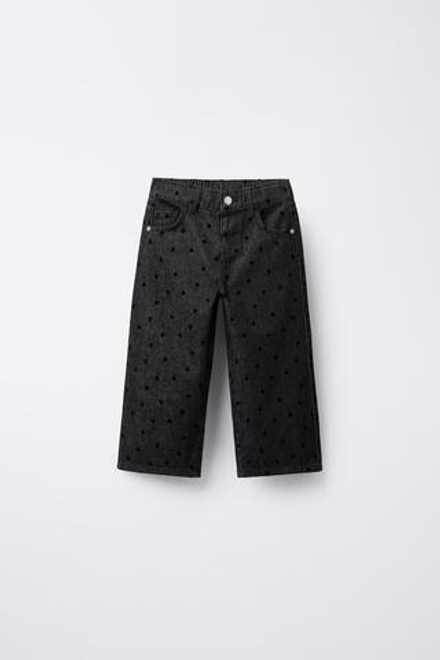 ZARA ДЖИНСЫ WIDE LEG С СЕРДЕЧКАМИ И ФЛОКОВЫМ ПОКРЫТИЕМ, ЧЕРНЫЙ