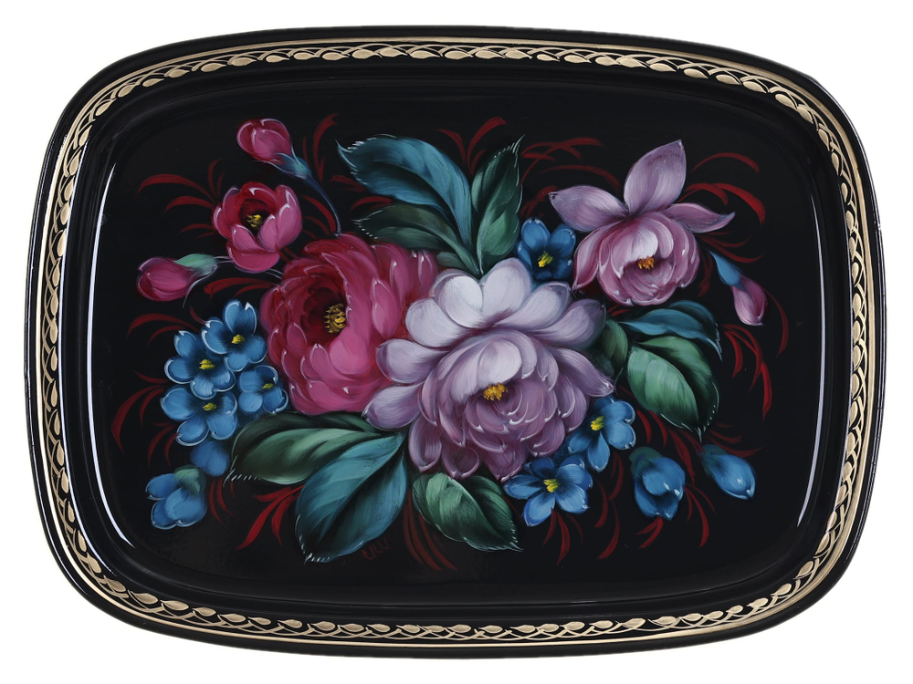 Жостовский поднос декоративный, размер 33х24 см (A12), металлический