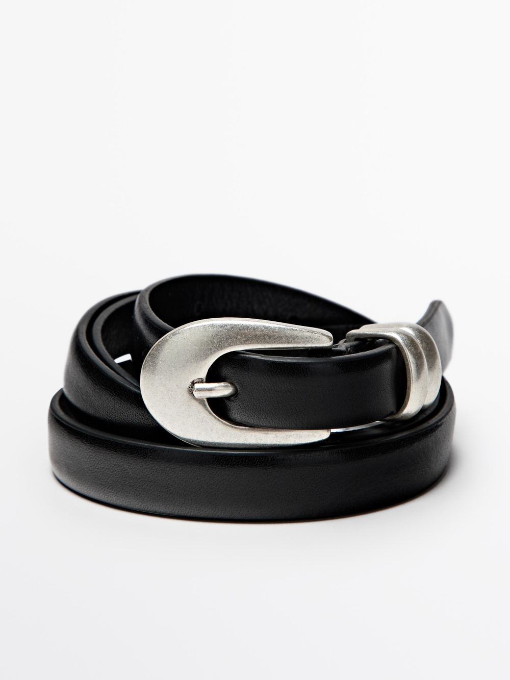 Massimo Dutti Ремень из кожи наппа с овальной пряжкой, черный