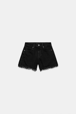 ZARA ДЖИНСОВЫЕ ШОРТЫ Z1975 С КРУЖЕВОМ, ЧЕРНЫЙ