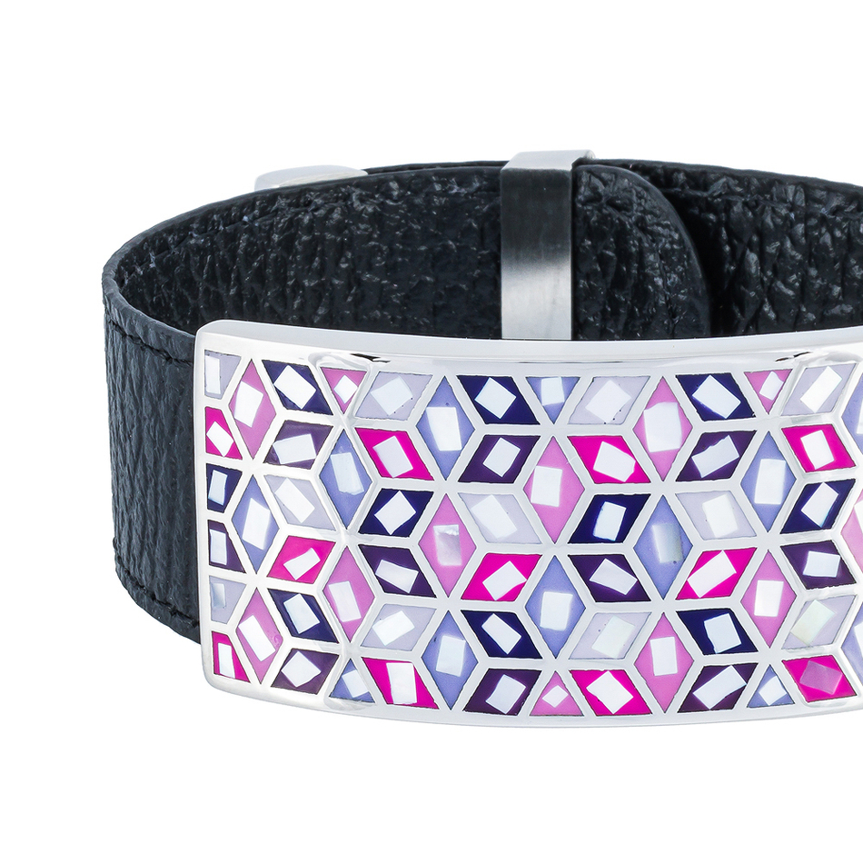 Браслет Fiore Luna на черном кожаном ремешке CB13209-7