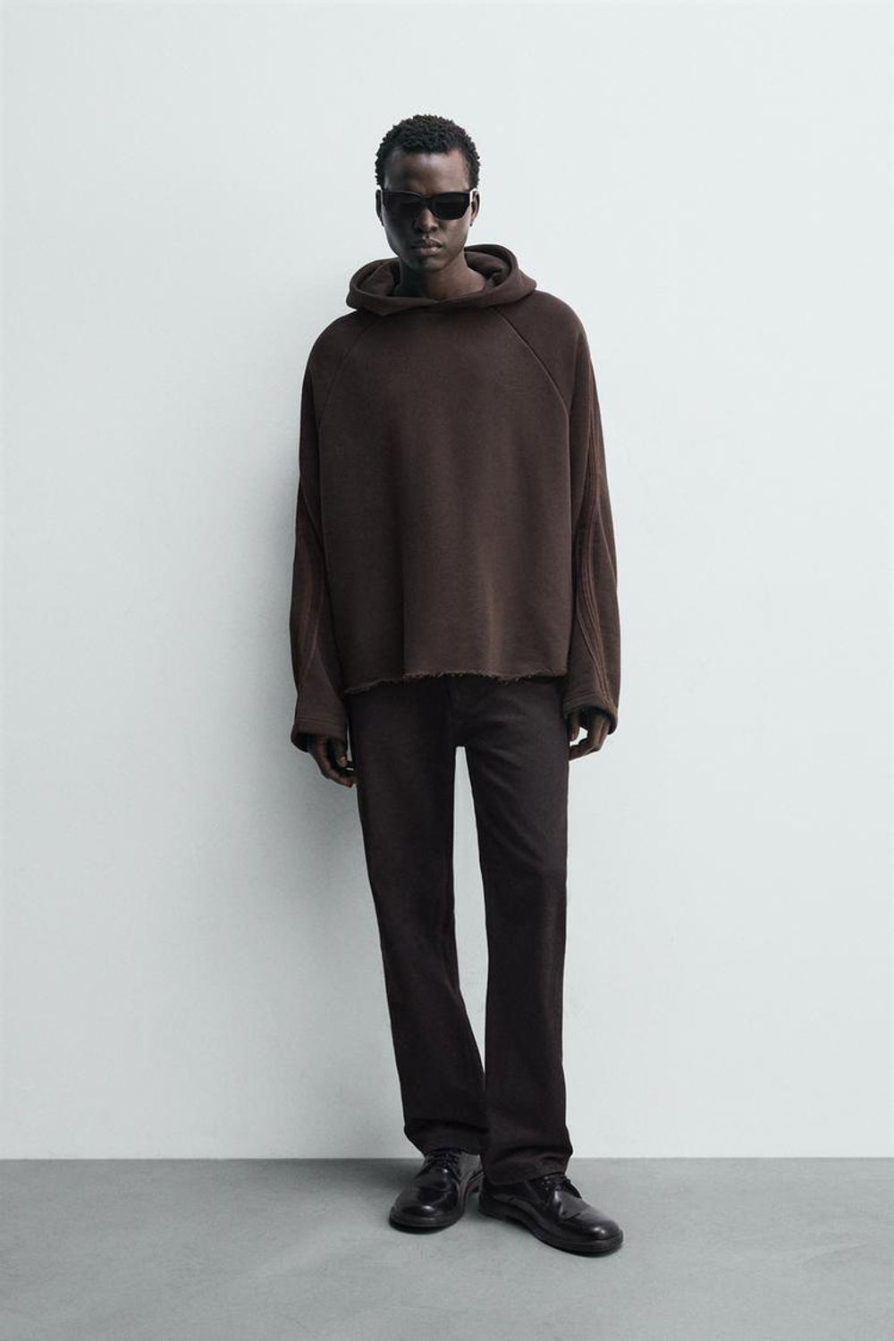 ZARA ТОЛСТОВКА С КОНТРАСТНЫМИ ПОЛОСАМИ, ШОКОЛАДНЫЙ