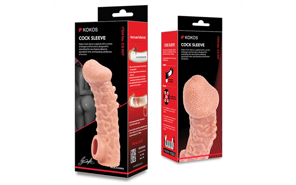Насадка на фаллос с имитацией пирсинга и отверстием для мошонки COCK SLEEVE CS.007 Medium