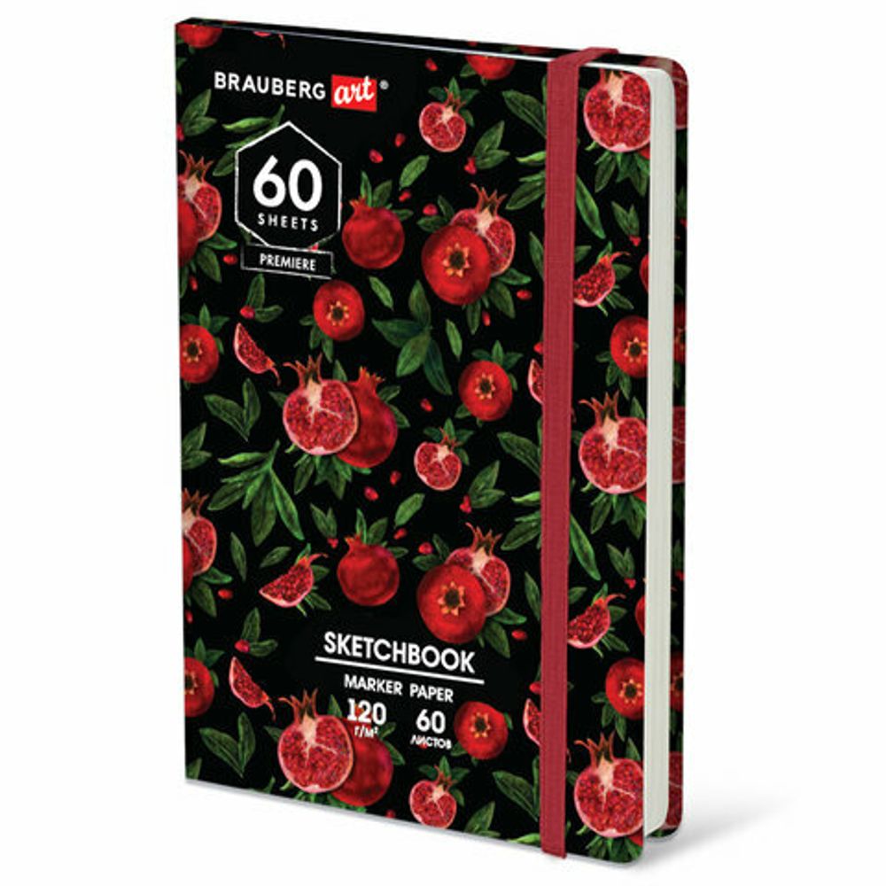 Скетчбук для маркеров 120 г/м2, 148х210 мм, 60 л., твердая обложка, резинка, BRAUBERG ART, МИКС, 115103