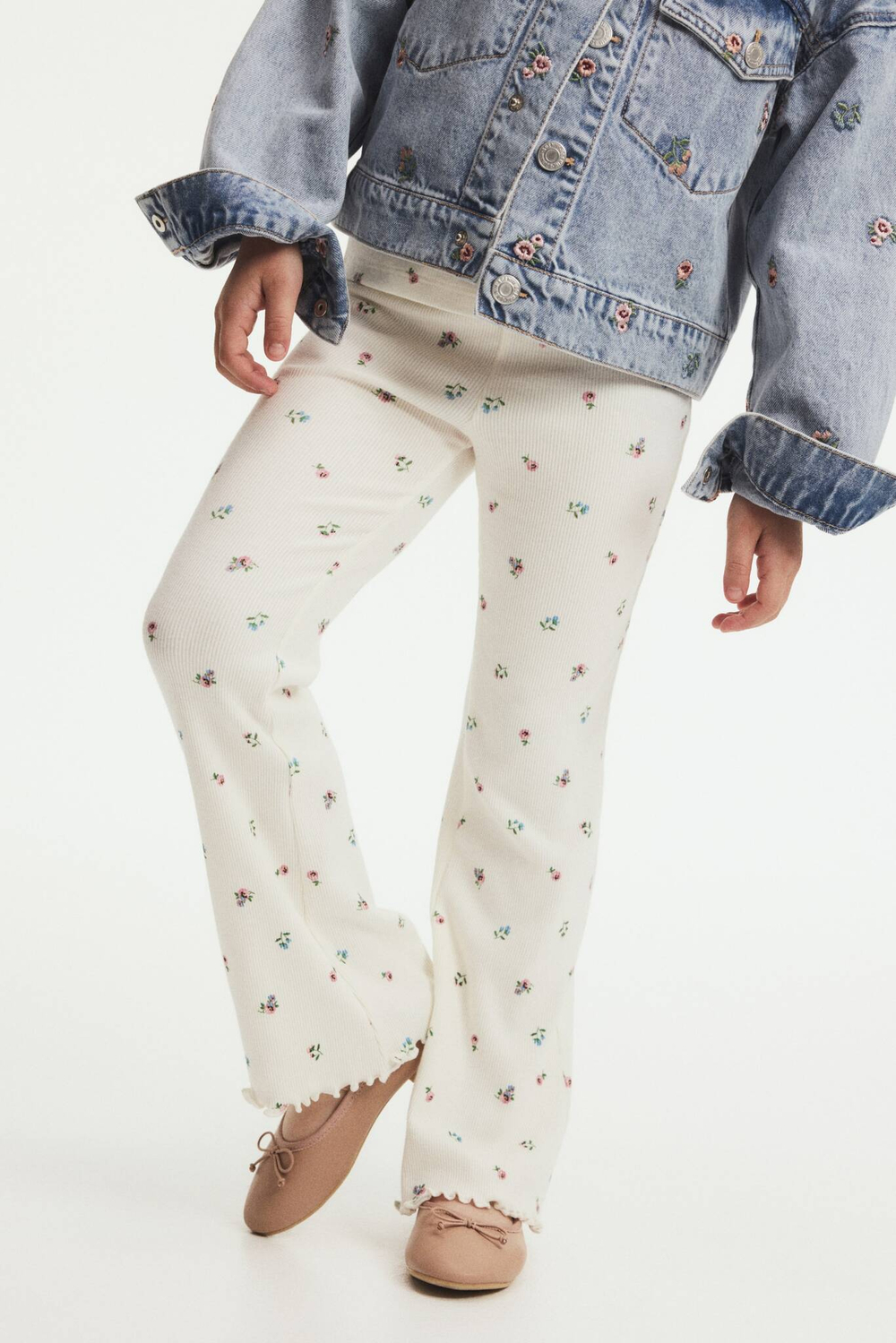 H&M Хлопковые легинсы-клеш, пудрово-розовый