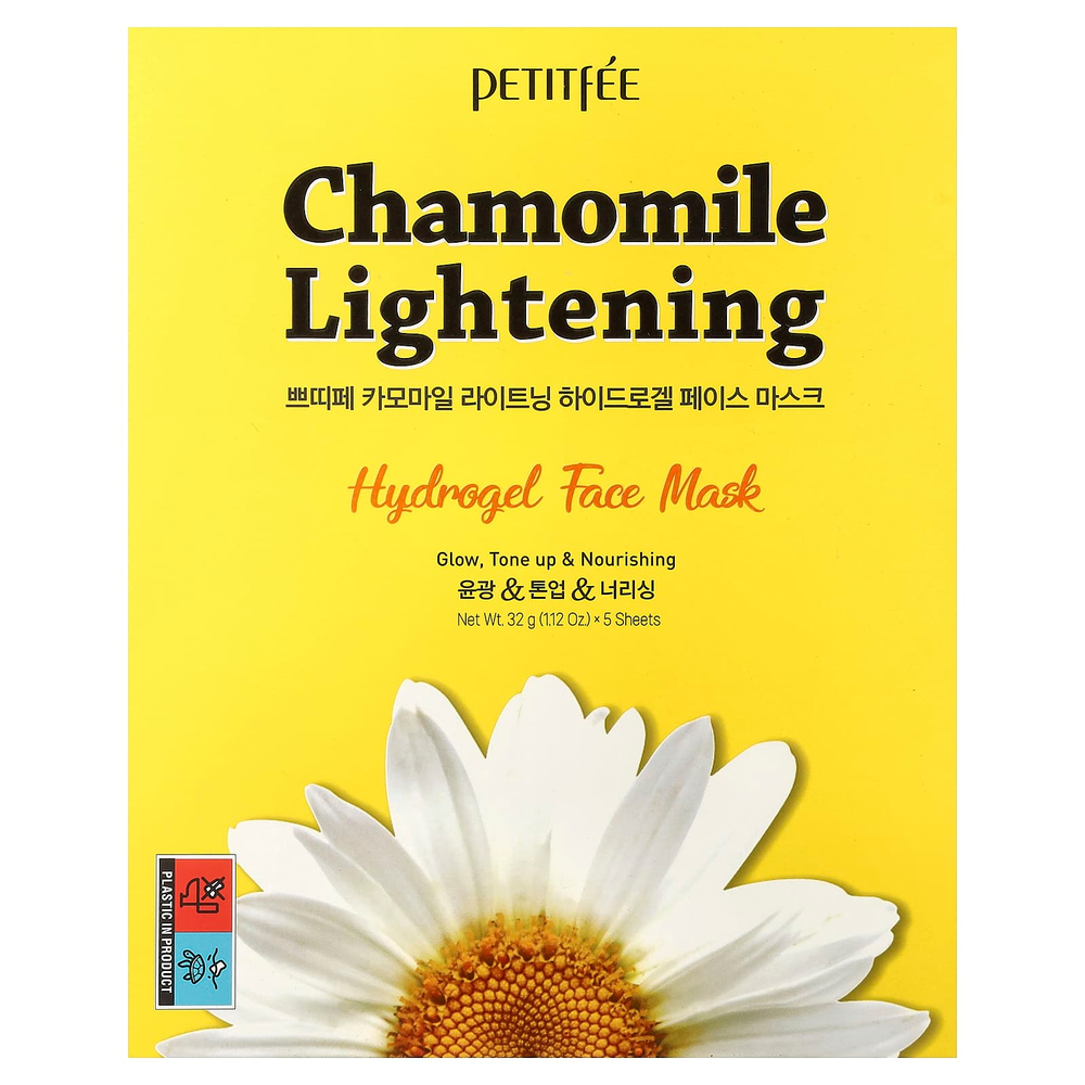 Petitfee, Chamomile Lightening, гидрогелевые маски для лица, 5 шт. по 32 г (1,12 унции)