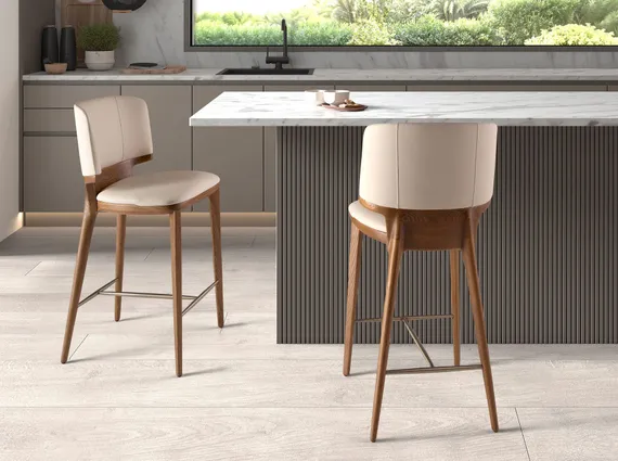 Барный стул 4208 из кремовой экокожи