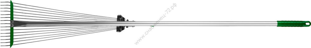 POCTOK РВ-15, 170-570 мм, длина 1180 мм, стальная рабочая часть, алюминиевый черенок, регулируемые веерные грабли (39640)