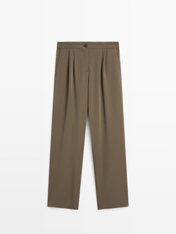 Massimo Dutti Струящиеся брюки с широкими штанинами и защипами, кротово-коричневый