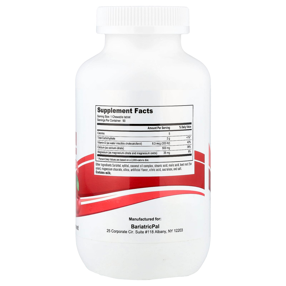 BariatricPal, цитрат кальция Plus 500, вишня, 90 жевательных таблеток
