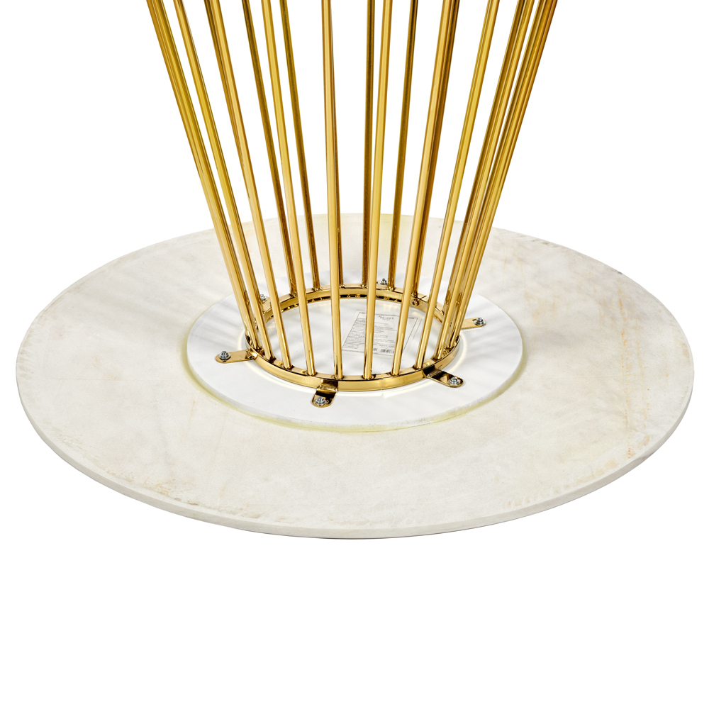 Стол Liverpool диам.100см, керамогранит белый мрамор с золотистыми ножками