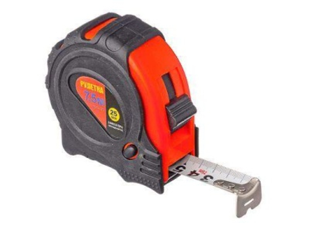 Рулетка 7,5м*25мм РОКОТ с обрезиненным корпусом 3 фиксатора
