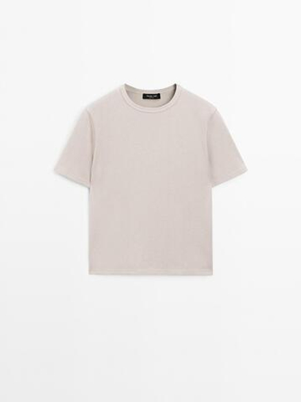 Massimo Dutti Футболка из смесового хлопка, дымчатый