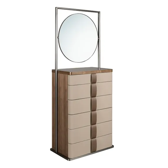 Шифоньер с зеркалом 7205 из кожи, ореха и серой стали