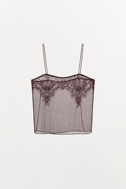 ZARA ТОП С КРУЖЕВНЫМИ БРЕТЕЛЯМИ, КОРИЧНЕВЫЙ