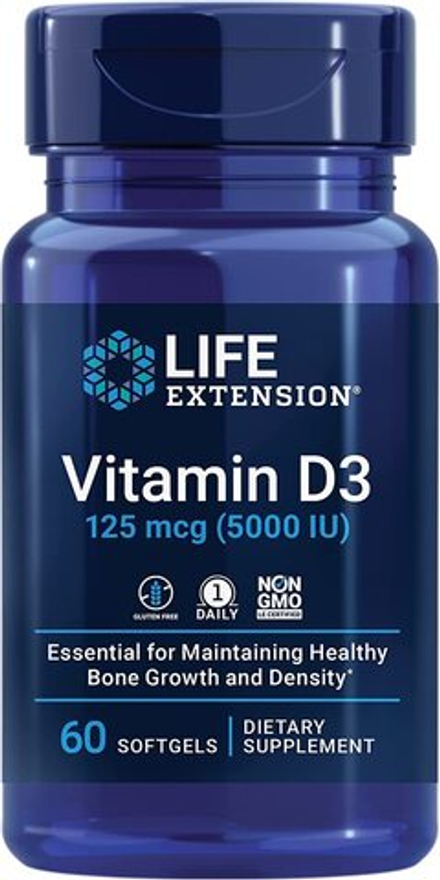 Life Extension, Витамин Д3 5000 МЕ, Vitamin D3 5000 iu, 60 капсул