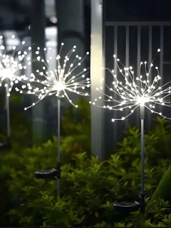 Светильник уличный садовый декор "Фейерверк" на солнечной батарее, 150 ламп, белый свет, 2шт