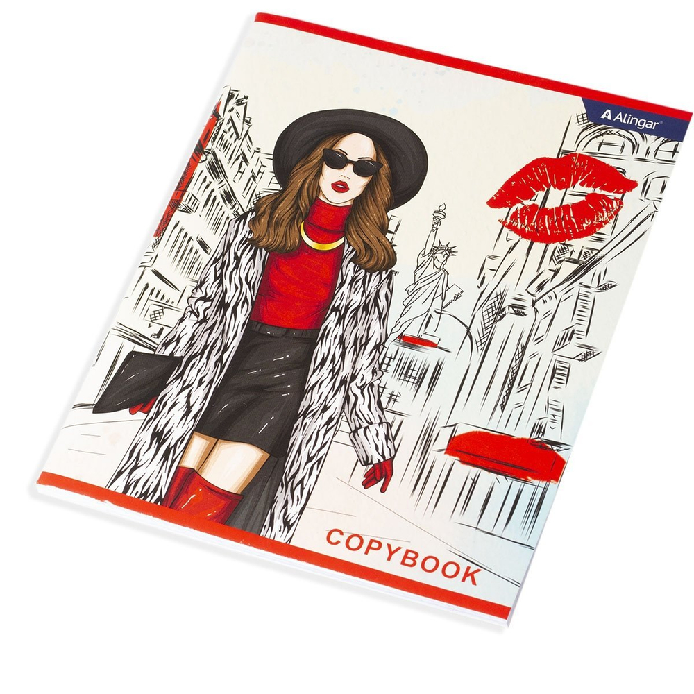 Тетрадь 48л., А5, клетка, Alingar "Girls in the city", скрепка, мелованный картон (стандарт), выб УФ лак, блок офсет, 4 дизайна в пленке т/у
