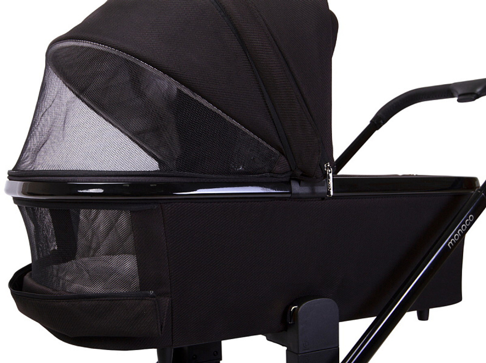 Детская коляска Peppy Monaco 3 в 1 с автокреслом Rise Brilliant black (черный), рама черный глянец