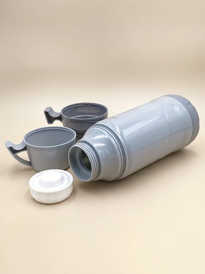 Термос 1 л. со стеклянной колбой Kamille KM 2031 пластиковый, 2 чашки