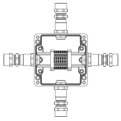 Взрывозащищенная клеммная коробка из полиэстера TBE-P-03-(6xCBC.2)-1xKA2MHK(A)-1xKA2MHK(B)-1xKA2MHK(C)-1xKA2MHK(D)1Ex e IIC Т5 Gb / Ex tb IIIC T95°C Db IP66/КЗ