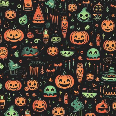 Хэллоуин. Хеллоуин. Halloween. Тыквы и призраки на черном.