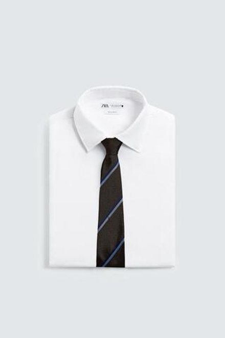 ZARA ГАЛСТУК 100% ШЕЛК В ПОЛОСКУ, МОРСКОЙ СИНИЙ