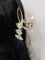 Заколка-краб. Букет из цветов со стразами. Металл. Усиленная. Цвет золотой