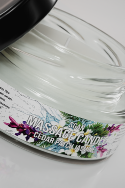 Натуральное твердое массажное масло SGAN с кокосовым воском и эфирными маслами "Кедр Пачули Жасмин" для нежного ухода и расслабляющего массажа, для романтических вечеров с эффектом увлажнения для тела, 50 мл.