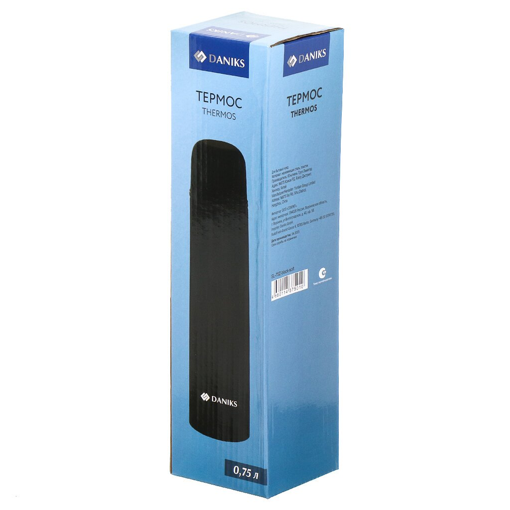 Термос нерж, 0.75 л, узк.горл, Daniks, колба нерж, чер, SL-75Z-black-soft