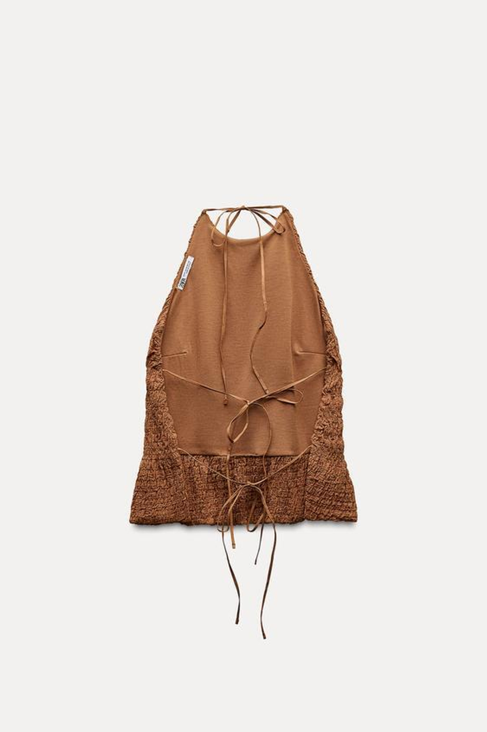 ZARA УКОРОЧЕННЫЙ ТОП ИЗ РЕЛЬЕФНОЙ ТКАНИ С ГОРЛОВИНОЙ ХАЛТЕР, КОРИЧНЕВЫЙ