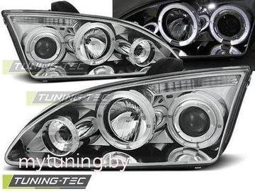 Передние фары Ford Focus 2 angel eyes chrome