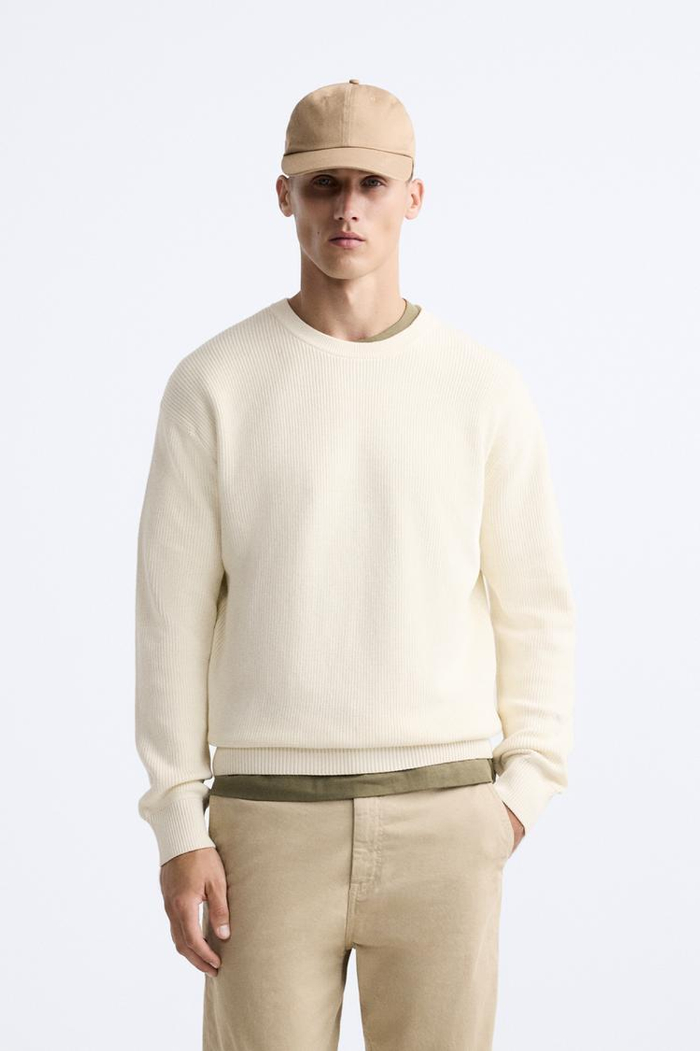 ZARA СВИТЕР ЖЕМЧУЖНОЙ ВЯЗКИ, ЭКРЮ