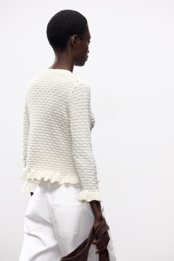 ZARA ТРИКОТАЖНЫЙ КАРДИГАН С ВОЛАНАМИ, ЭКРЮ