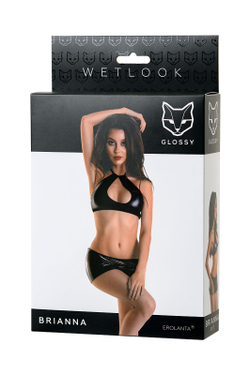 Glossy Brianna - Комплект из материала Wetlook, черный, M