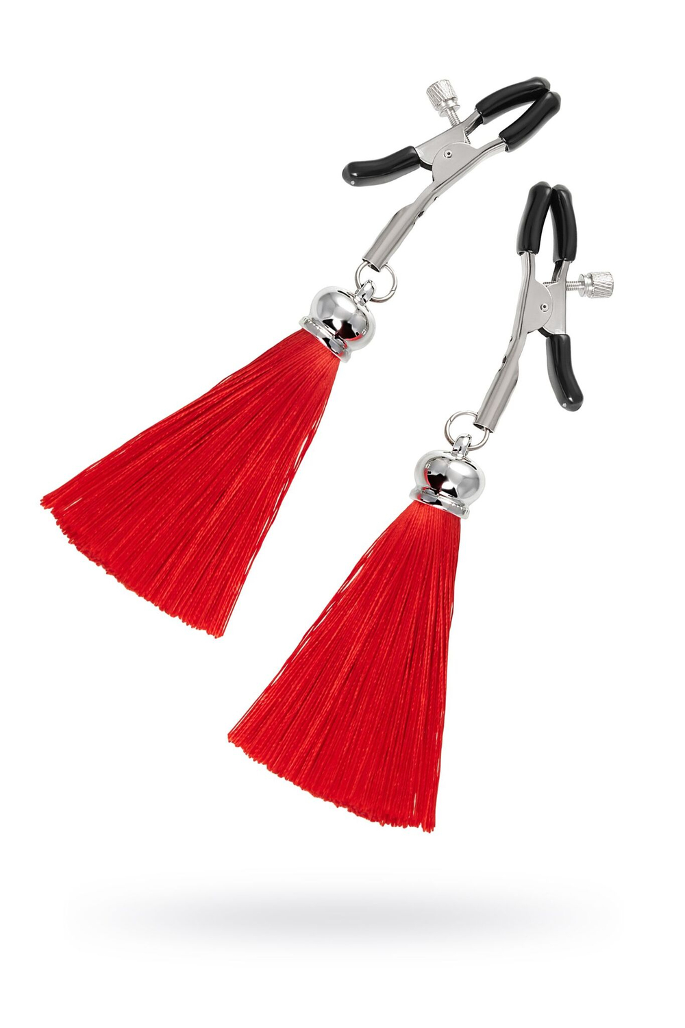 Зажимы на соски «Прищепки» с красными кисточками из шелка (Цвет: красный)