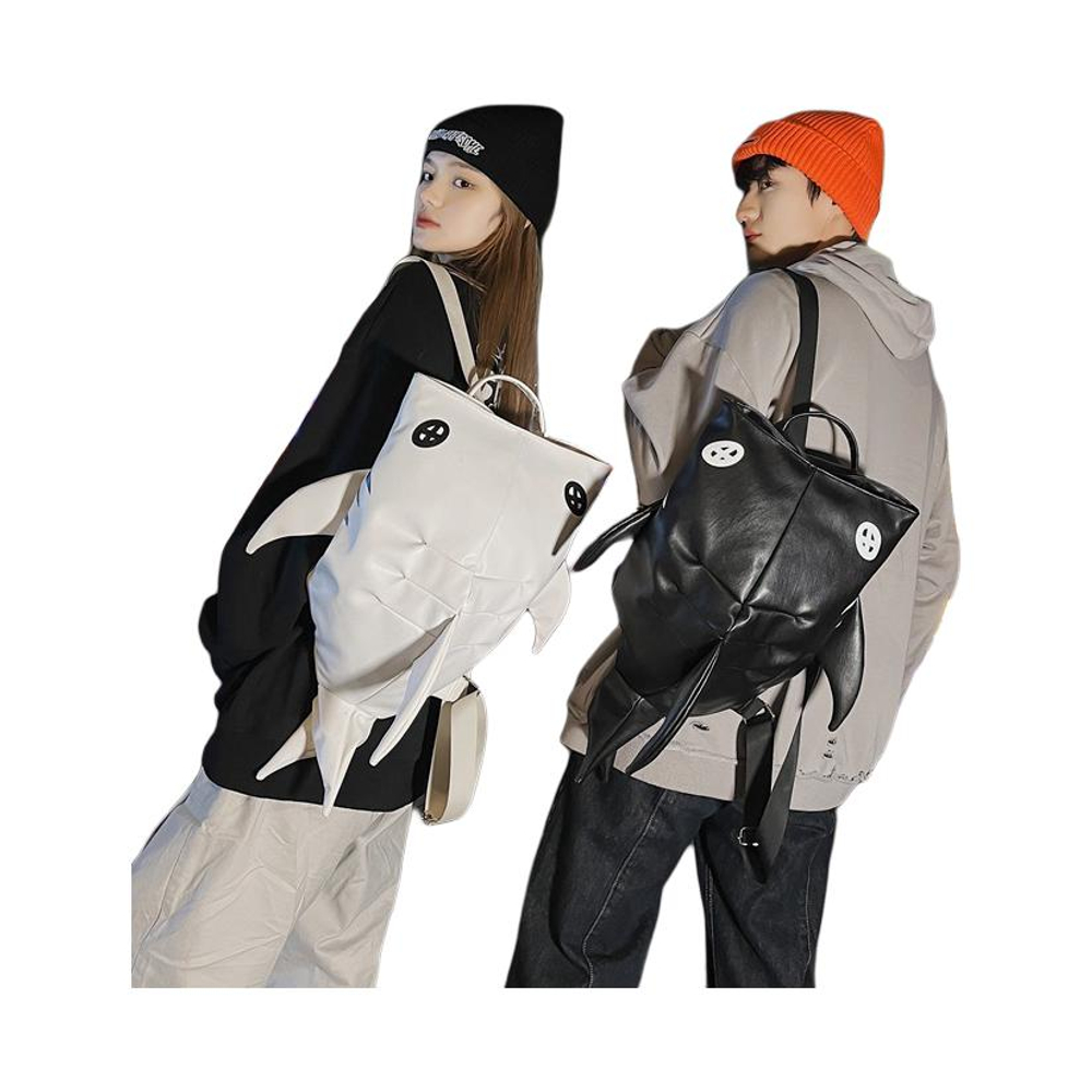 TINYAT PU Leather Backpack Large Unisex Black/White