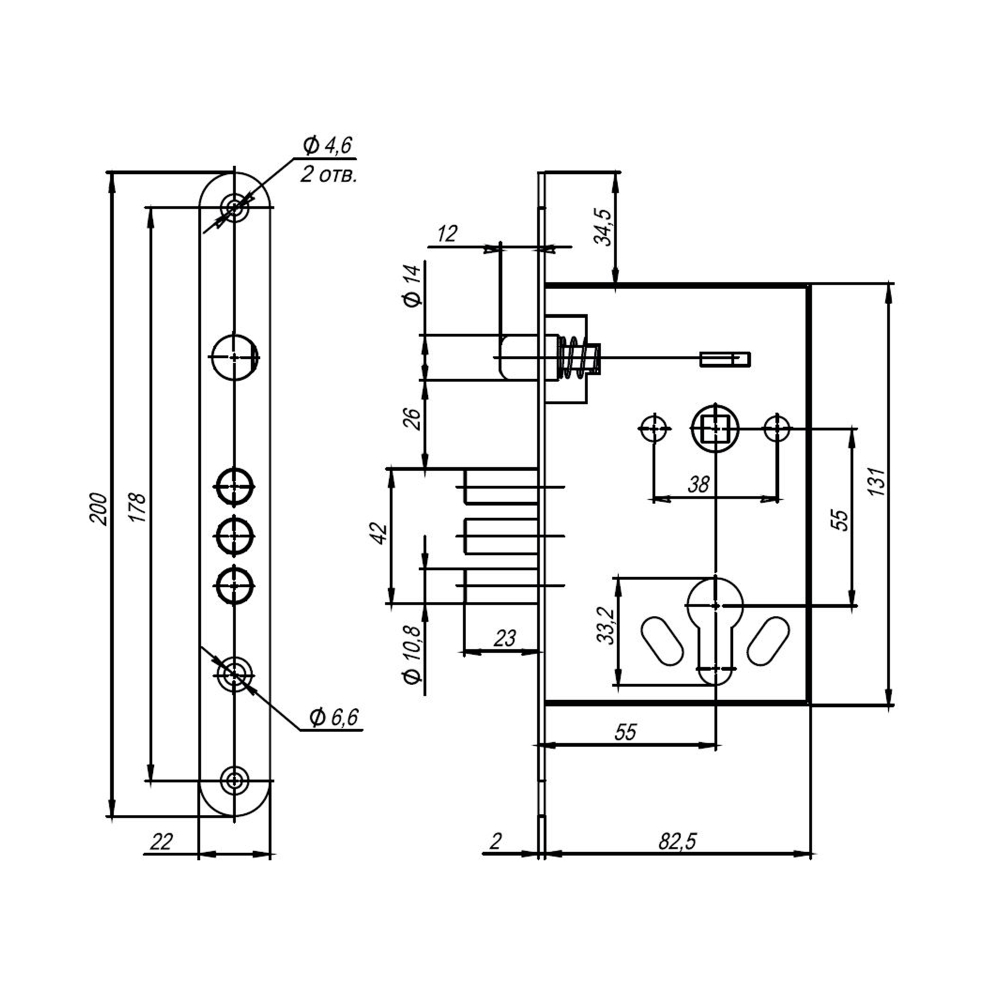 Корпус врезного замка с ручками на планке  KIT А5-3155/3 W/B