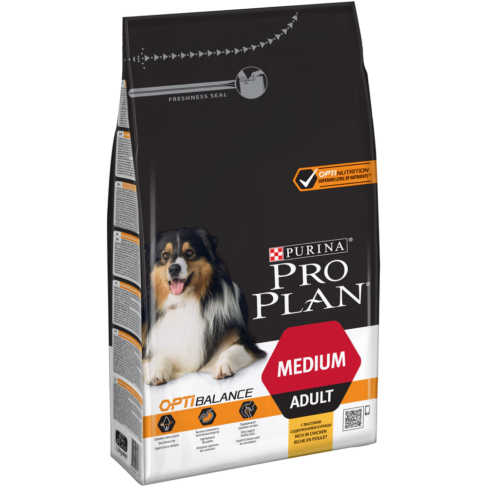 Pro plan корм сухой для взрослых собак курица средние породы