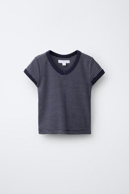 ZARA ФУТБОЛКА В РУБЧИК В ПОЛОСКУ С V-ОБРАЗНЫМ ВЫРЕЗОМ, ПОЛОСКИ