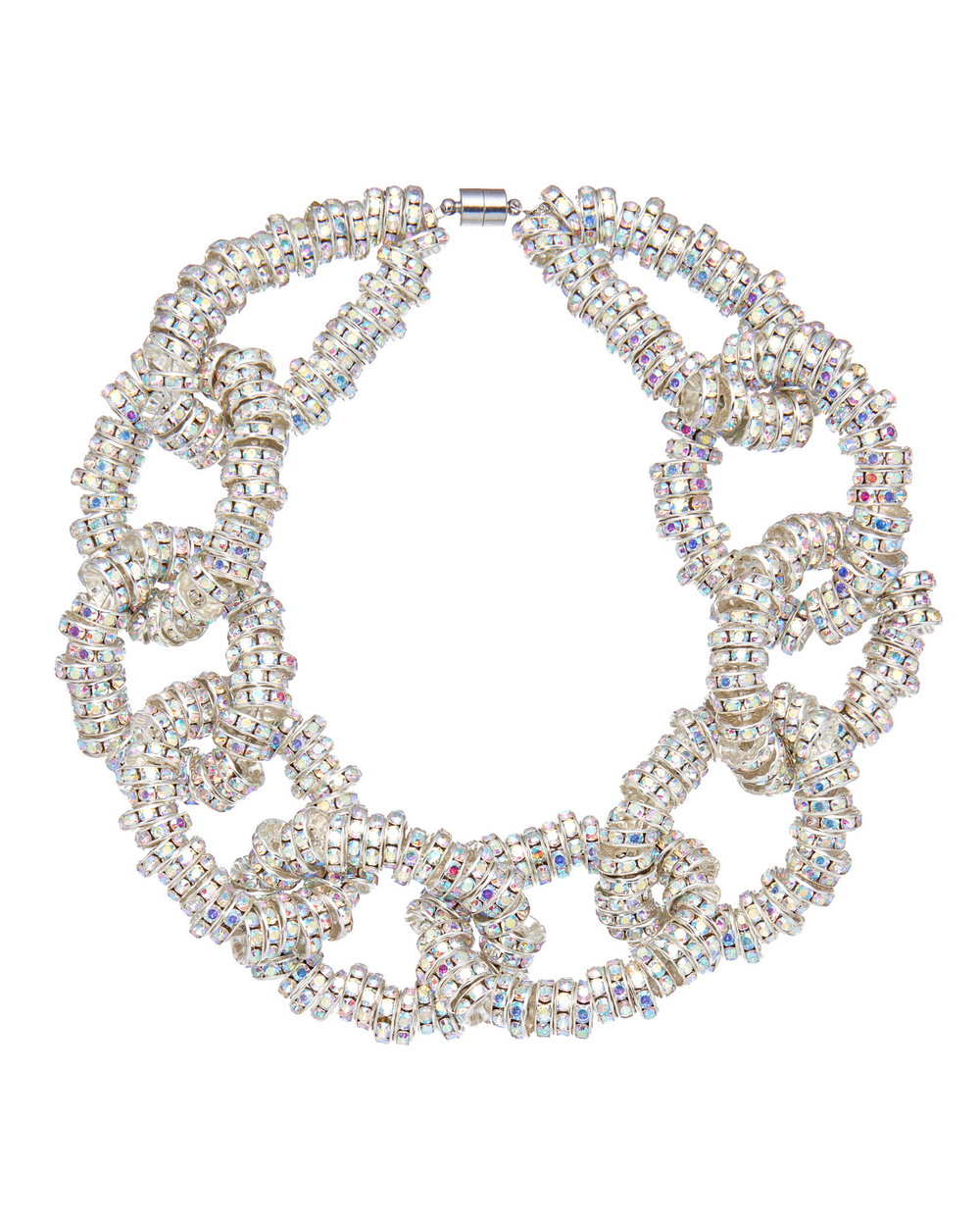 Колье очень крупные металлические элементы с циркониями, плетение