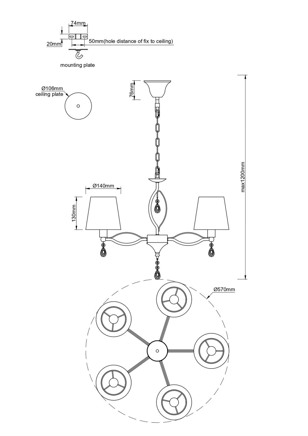 Люстра потолочная E14*5*40W хром