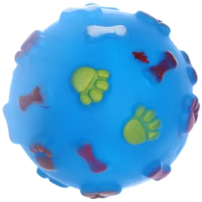 Игрушка - мячик для собак средних и мелких пород «БЕГИ ЛОВИ», цвет голубой, с пищалкой, d-7см (лейбл)