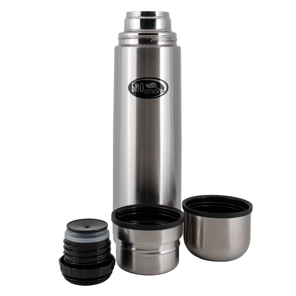 Термос &quot;Биосталь&quot; с узкой горловиной и пробкой с кнопкой, 2 чашки, 1,0 л/12/