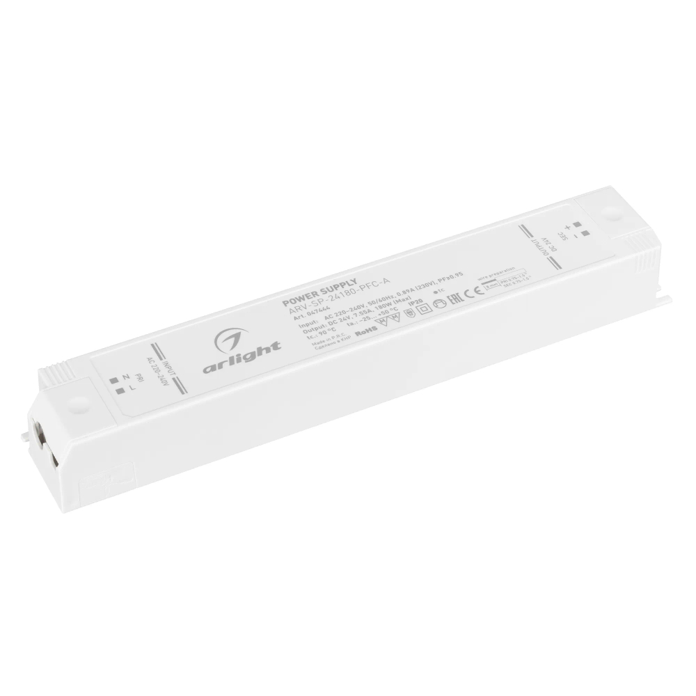 Блок питания ARV-SP-24180-PFC-A (24V, 7.5A, 180W) (Arlight, IP20 Пластик, 5 лет) 047444