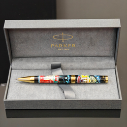 Коллекционная шариковая ручка Parker "Ingenuity Black GT" с поворотным механизмом "Москва" с ручной росписью в коробке