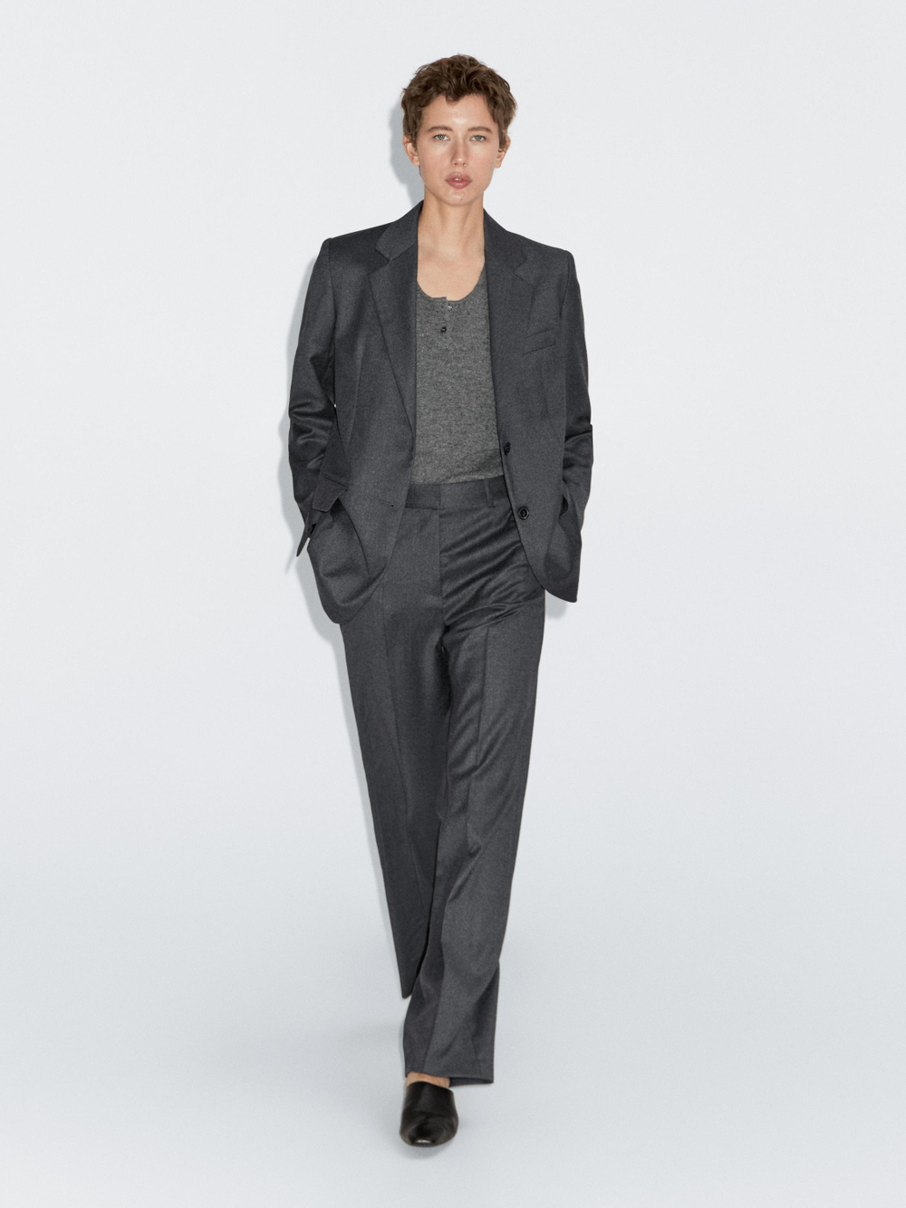 Massimo Dutti Костюмные брюки из 100% шерстяной фланели, серый