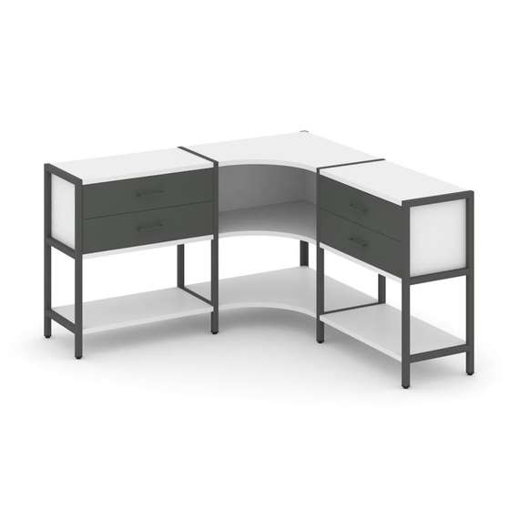 Shelf System Трехсекционный угловой стеллаж двухярусный с ящиками SN.STMU-231 Белый/Антрацит/Металл