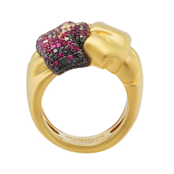 Кольцо с Рубинами и Черными и Шампань Бриллиантами, R0132-2/5